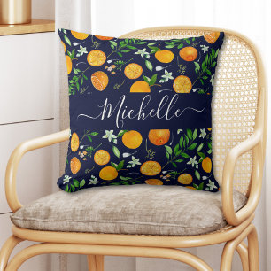 Coussin Motif botanique floral d'été aux agrumes orange
