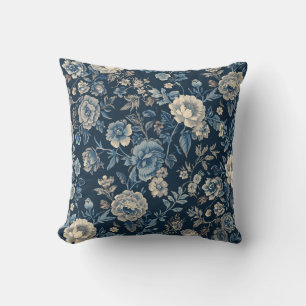 Coussin Motif botanique floral vintage bleu marine