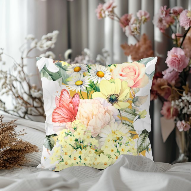 Coussin Motif botanique moderne de floraison luxuriante mo (Créateur téléchargé)