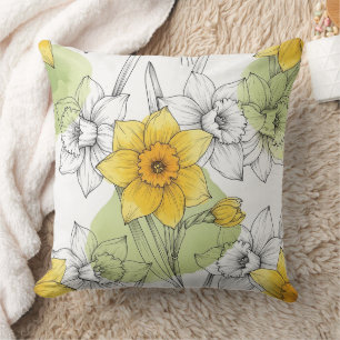 Coussin Motif botanique moderne de jonquille (1)