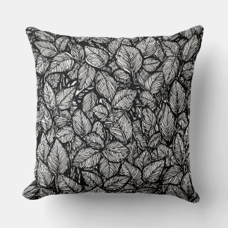 Coussin Motif botanique monochrome de feuille d'accent