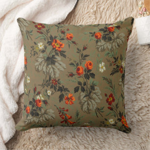 Coussin Motif botanique vintage de rose orange à fleurs so