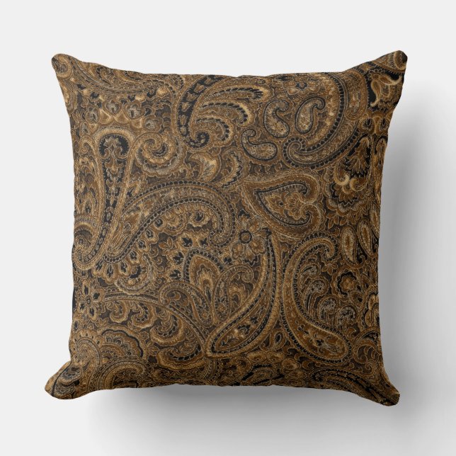 Coussin Motif Brown, beige et noir Floral Paisley (Recto)