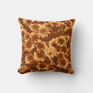 Coussin Motif, brun et or graphiques modernes de dahlia