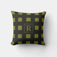 Motif Carré jaune verdâtre Monogrammes noir