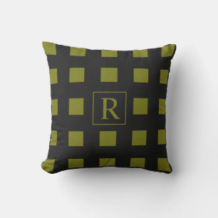 Coussin Motif Carré jaune verdâtre Monogrammes noir