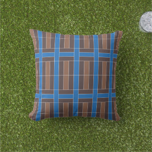 Coussin Motif carreaux géométriques bleus et marron modern