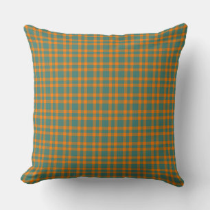 Coussin Motif carreaux orange sarcelle