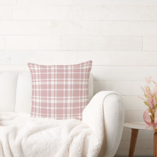 Coussin Motif carreaux tartan rose rose et blanc