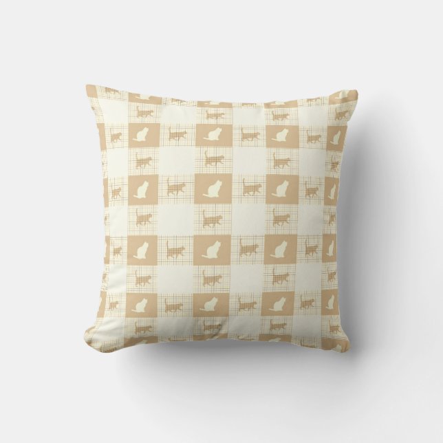 Coussin Motif Chat Brown Checkboard (Recto)
