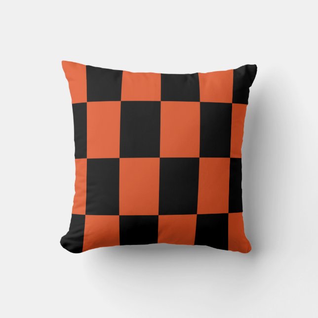 Coussin Motif chèque À damiers orange noir (Recto)