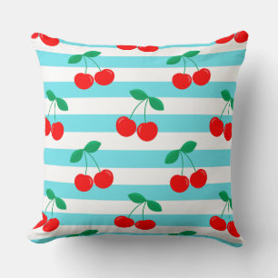 Coussin Motif Cherry Stripe - Retro Fruit Cadeau & Décor