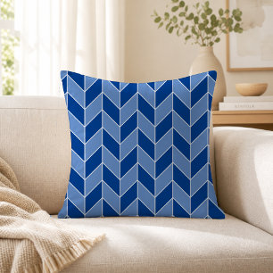Coussin Motif Chevron en Hareng Moderne Bleu Foncé