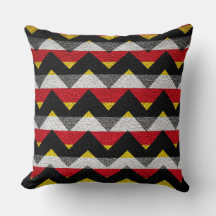 Coussin Motif Chevron Rayures Rouge Noir Cuir
