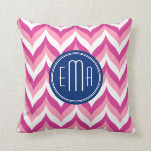 Coussin Motif Chevron Rose Blanc Et Bleu Zigzag