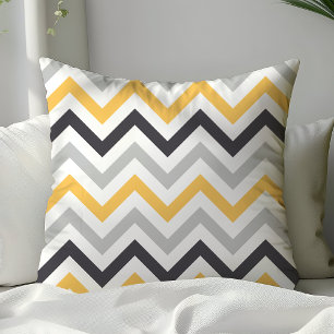 Coussin Motif chevron zigzag noir jaune et gris