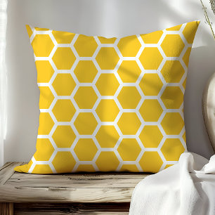 Coussin Motif chic abeille miel nid d'abeille jaune