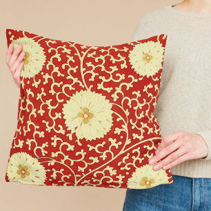 Coussin Motif chinois Dahlia en rouge et crème