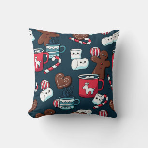 Coussin Motif Chocolat Chaud Et Friandises De Noël