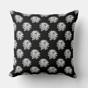 Coussin Motif Chrysanthemum - Monochrome sur noir