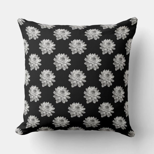 Coussin Motif Chrysanthemum - Monochrome sur noir (Recto)