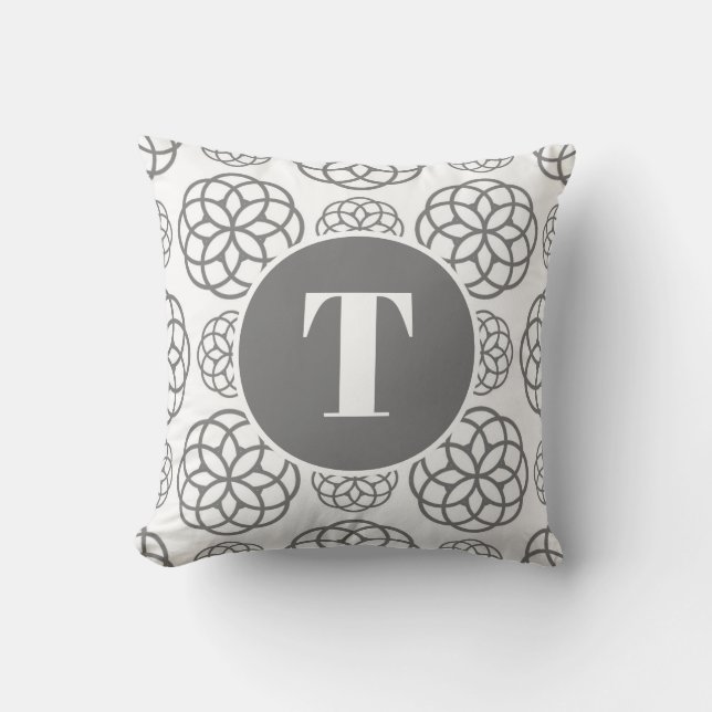 Coussin Motif circulaire gris personnalisé Monogramme (Recto)