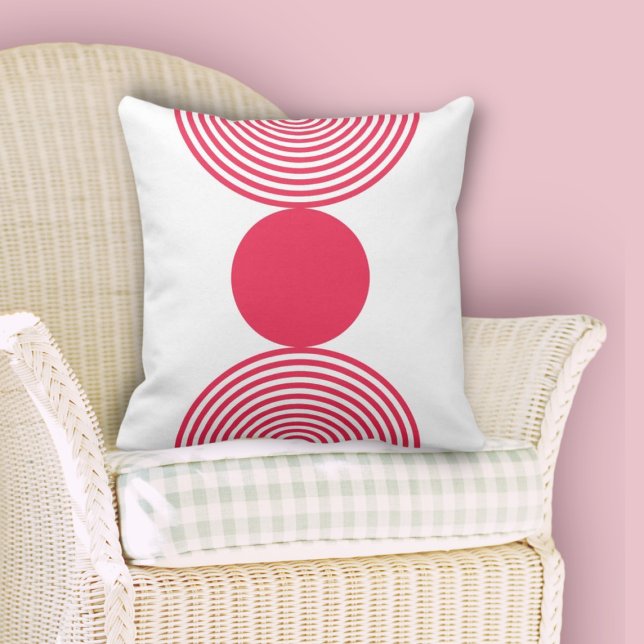 Coussin Motif circulaire minimaliste rose et blanc (Minimalist Pink & White Circle Pattern Throw Pillow, Home and Living)