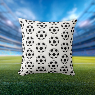 Coussin Motif Classique de Ballon de Football Noir et Blan