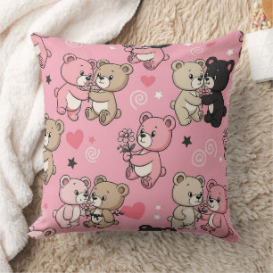 Coussin Motif Classique de Nounours à Coeurs