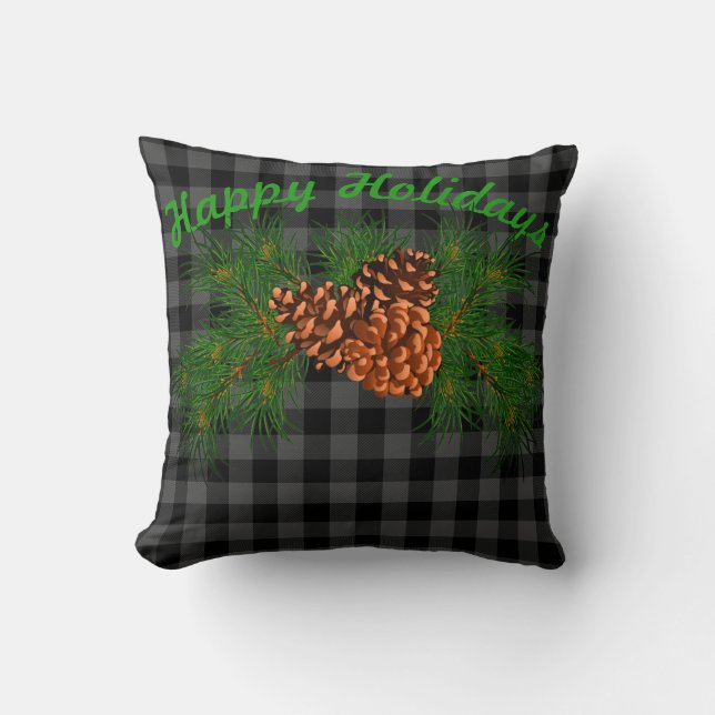 Coussin Motif classique gris gris tartan plaid pinecone (Recto)