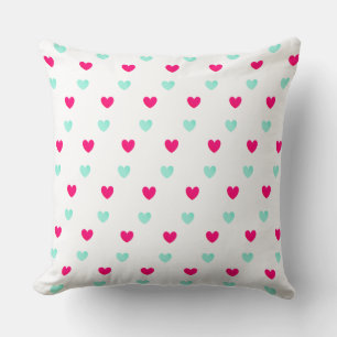 Coussin Motif Cœur Bleu & Rouge sur Fond Blanc