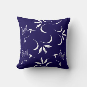 Coussin Motif Colibri Sur Bleu Marine
