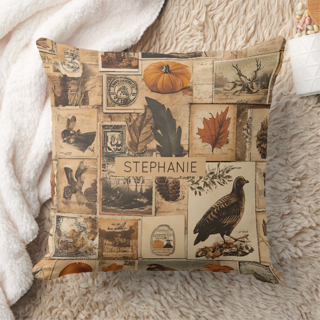 Coussin Motif Collage d'automne vintage | Ephémère rustiqu (Couverture)