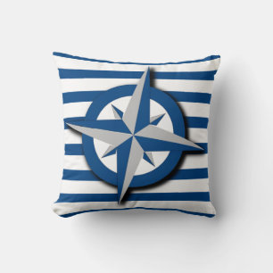 Coussin Motif compas et rayures inspiré du nautisme