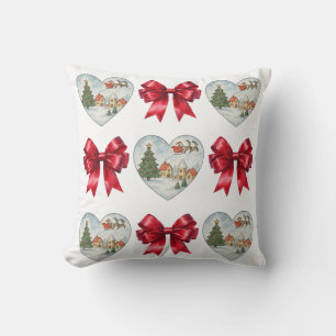 Coussin Motif Coquette Cœur et Rubans de Noël