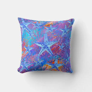 Coussin Motif Coquillages de plage bleu orange violet