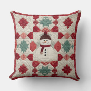 Coussin Motif courbé Snowman Rouge Blanc Vert