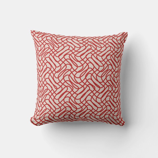 Coussin Motif Crème Et Ligne Abstraite Rouge (Recto)