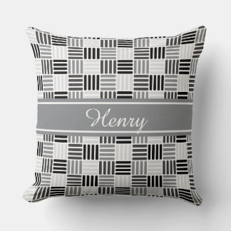 Coussin Motif crisscross boxy de couleur et nom personnali