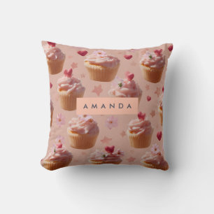 Coussin Motif Cupcake rose mignon personnalisé