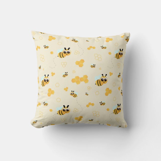 Coussin Motif d'abeille mignonne et peigne de miel (Recto)