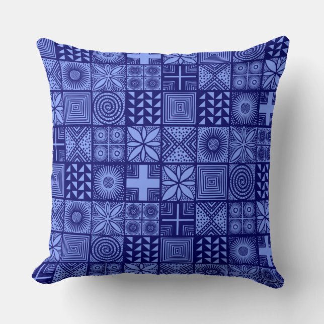 Coussin Motif d'Adire - nuances de bleu (Recto)