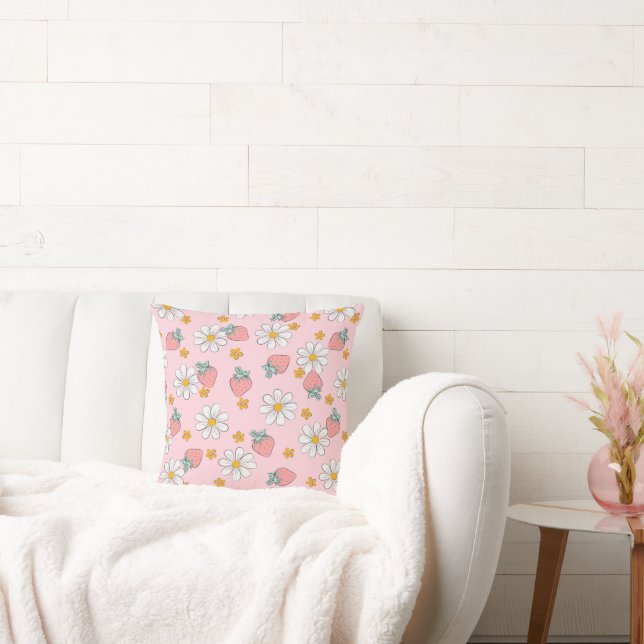Coussin Motif Daisy Fraise d'Été  (Canapé)