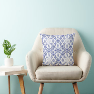 Coussin Motif damassé baroque bleu sans couture