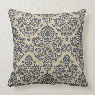 Coussin Motif damassé bleu et crème élégant