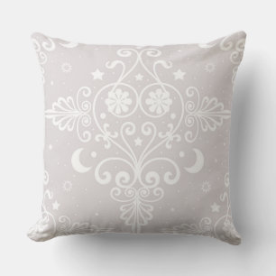 Coussin Motif damassé céleste bohème Rose grise poussiéreu