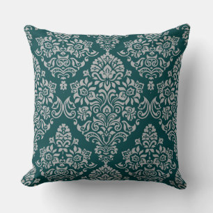 Coussin Motif damassé luxueux sur couleur turquoise foncé