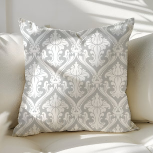Coussin Motif damassé moderne gris et blanc chic et élégan