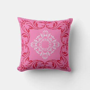 Coussin Motif damassé rouge   arrière - plan rose charme