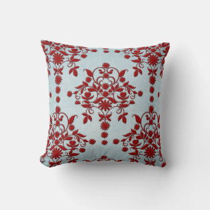 Coussin Motif damassé rouge foncé et sarcelle poussiéreuse